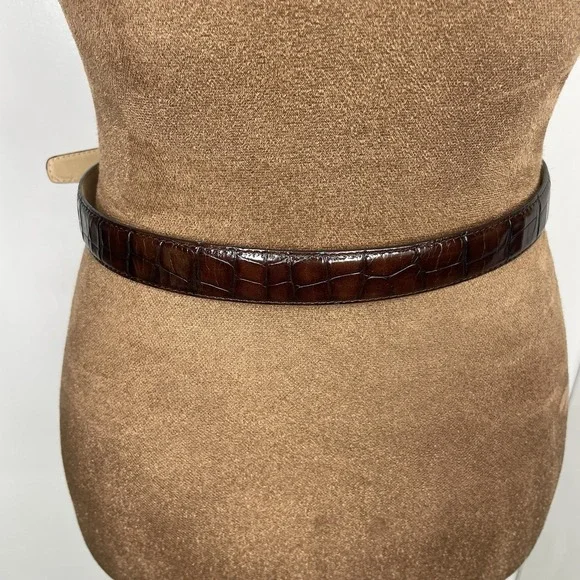 Fossil 90s Western Belt Brown Croc Leather Embossed  2-Tone Buckle Size Small - Picture 3 of 14